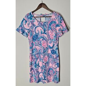 Lilly Pulitzer Pink Paisley Dress Sz S Pima Cotton 2 Bow Ties in Back Classic